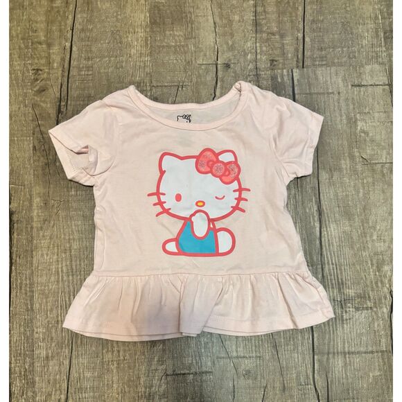 Hello Kitty Toddler Girl Peplum Tee Size 4 Pink Short Sleeve Graphic Shirt - Picture 1 of 3